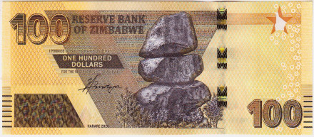 Банкнота 100 долларов. 2020 год, Зимбабве.