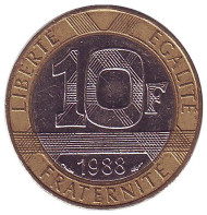 Монета 10 франков. 1988 год, Франция. Монета 10 франков. 1988 год, Франция.