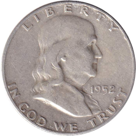 Монета 50 центов. 1952 год, США. Франклин. Отметка монетного двора: "S"