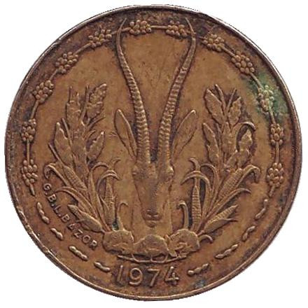 Монета 5 франков. 1974 год, Западные Африканские Штаты.