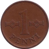 Монета 1 пенни. 1964 год, Финляндия.