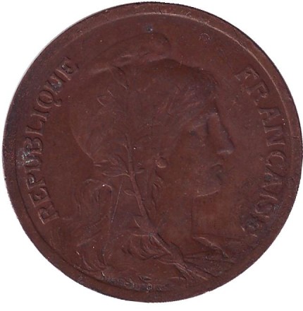 Монета 10 сантимов. 1916 год, Франция. (Без отметки монетного двора) Монета 10 сантимов. 1916 год, Франция. (Без отметки монетного двора)