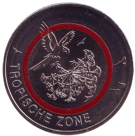 Монета 5 евро. 2017 год (F), Германия. Тропическая зона.