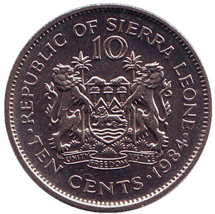 Монета 10 центов. 1984 год, Сьерра-Леоне.