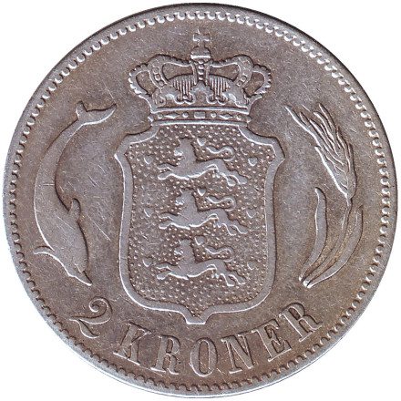 Монета 2 кроны. 1876 год, Дания. Король Кристиан IX.
