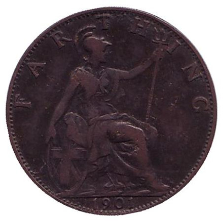 Монета 1 фартинг. 1901 год, Великобритания.