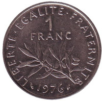 Монета 1 франк. 1976 год, Франция.