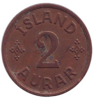 Монета 2 аурара. 1942 год, Исландия. Монета 2 аурара. 1942 год, Исландия.