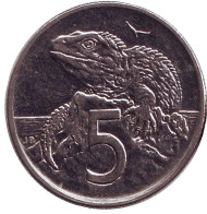 Монета 5 центов. 2000 год, Новая Зеландия. Гаттерия. Монета 5 центов. 2000 год, Новая Зеландия. Гаттерия.