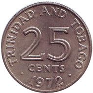 Монета 25 центов. 1972 год, Тринидад и Тобаго. Монета 25 центов. 1972 год, Тринидад и Тобаго.
