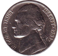 Монета 5 центов. 1983 год (P), США. Джефферсон. Монтичелло. Монета 5 центов. 1983 год (P), США. Джефферсон. Монтичелло.