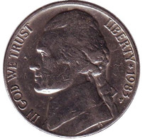 Джефферсон. Монтичелло. Монета 5 центов. 1983 год (P), США.