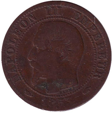 Монета 5 сантимов. 1853 год (A), Франция. Наполеон III.
