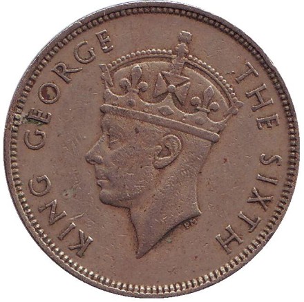 Монета 1 рупия. 1951 год, Маврикий. (С жёлобом на гурте) Монета 1 рупия. 1951 год, Маврикий. (С жёлобом на гурте)