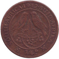 Птицы. Монета 1/4 пенни (фартинг). 1942 год, ЮАР.