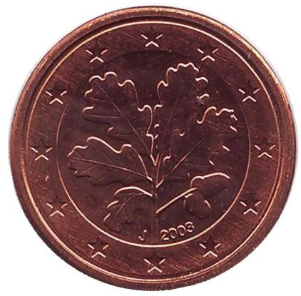 Монета 1 цент. 2003 год (J), Германия.