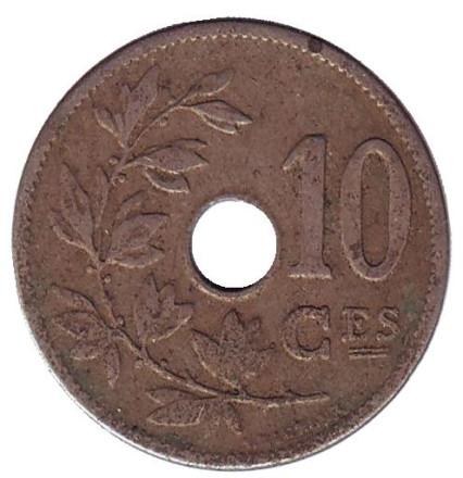 Монета 10 сантимов. 1904 год, Бельгия. (Belgique)