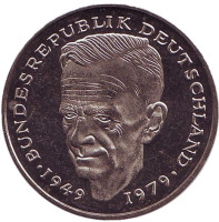 Курт Шумахер. Монета 2 марки. 1983 год (F), ФРГ. UNC.