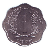 Монета 1 цент. 1987 год, Восточно-Карибские государства. UNC.