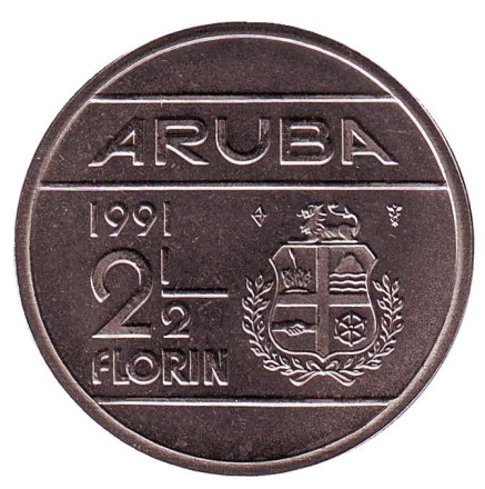 Монета 2,5 флорина. 1991 год, Аруба. UNC.