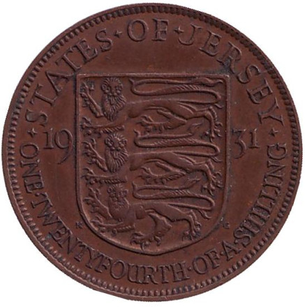 Монета 1/24 шиллинга. 1931 год, Джерси.