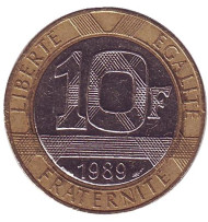 Монета 10 франков. 1989 год, Франция. Монета 10 франков. 1989 год, Франция.