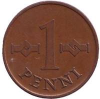 Монета 1 пенни. 1965 год, Финляндия.