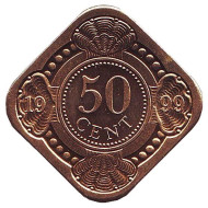Монета 50 центов. 1999 год, Нидерландские Антильские острова. BU. Монета 50 центов. 1999 год, Нидерландские Антильские острова. BU.
