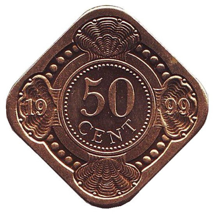 Монета 50 центов. 1999 год, Нидерландские Антильские острова. BU.