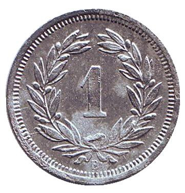 Монета 1 раппен. 1944 год, Швейцария.