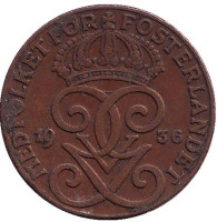 Монета 2 эре. 1936 год, Швеция. (короткий хвостик у "6")