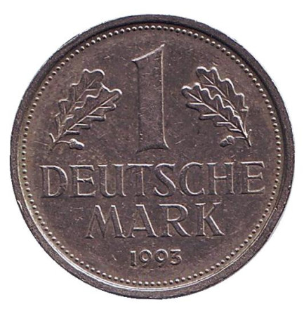Монета 1 марка. 1993 год (F), ФРГ.