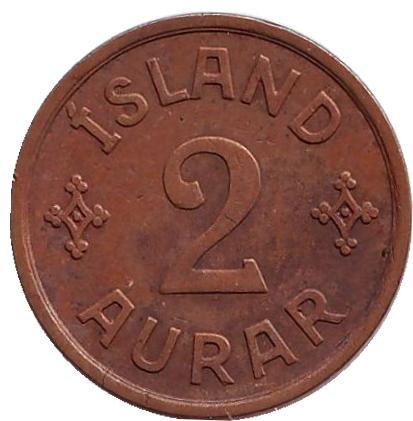 Монета 2 аурара. 1926 год, Исландия.
