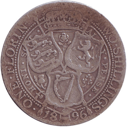 Монета 1 флорин (2 шиллинга). 1896 год, Великобритания.