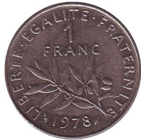 Монета 1 франк. 1978 год, Франция.