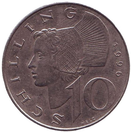 Монета 10 шиллингов. 1996 год, Австрия. Женщина из Вахау.