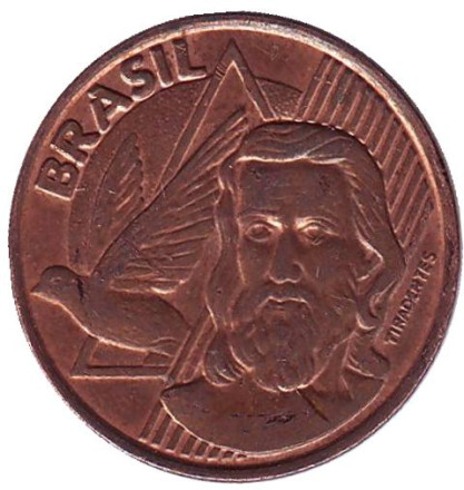 Монета 5 сентаво. 2002 год, Бразилия. Тирадентис.