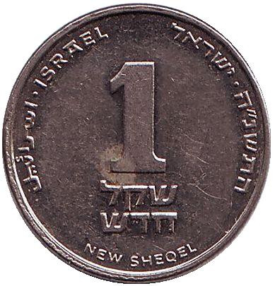 Монета 1 новый шекель. 1995 год, Израиль. (без подсвечника)