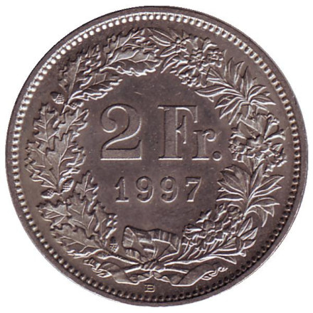 Монета 2 франка. 1997 (B) год, Швейцария. Гельвеция.