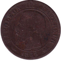 Наполеон III. Монета 5 сантимов. 1853 год (D), Франция. 