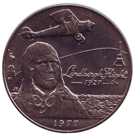 Монета 1 тала. 1977 год, Самоа. Чарльз Линдберг. 50 лет первому перелёту через Атлантический океан.