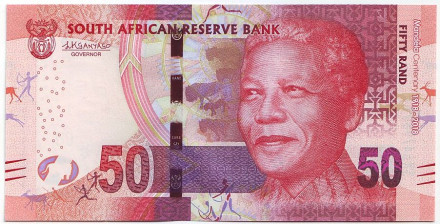 Банкнота 50 рандов. 2018 год, ЮАР. 100 лет со дня рождения Нельсона Манделы.