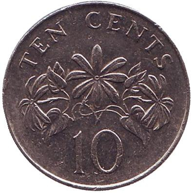 Монета 10 центов. 2007 год, Сингапур. Жасмин.