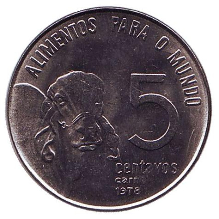Монета 5 сентаво. Зебу. 1978 год, Бразилия.