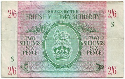 Банкнота 2 шиллинга 6 пенсов. 1943 год, Великобритания. (Британская армия)