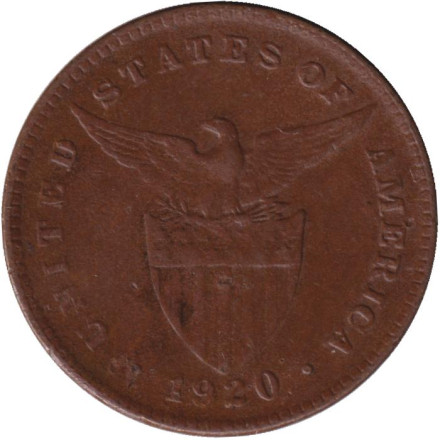Монета 1 сентаво. 1920 год, Филиппины. (Без отметки монетного двора).