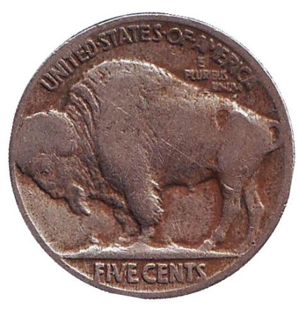 Монета 5 центов. 1935 год (P), США. Бизон. Индеец.