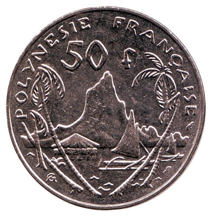 Монета 50 франков. 1985 год, Французская Полинезия. aUNC. Скалистый остров Муреа.