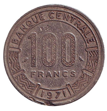 Монета 100 франков. 1971 год, Камерун. Африканские антилопы. (Западные канны).