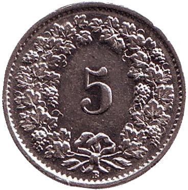 Монета 5 раппенов. 1941 год, Швейцария. (Магнитная)